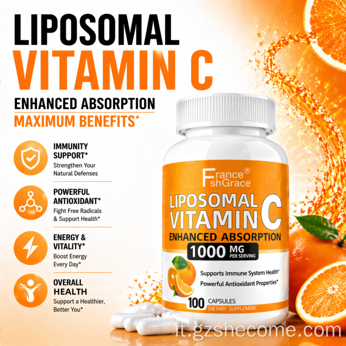 Supporto antiossidante in capsule di vitamina C liposomiale Shecome